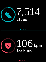 Fitbit Today screen showing today's steps and the current heart rate